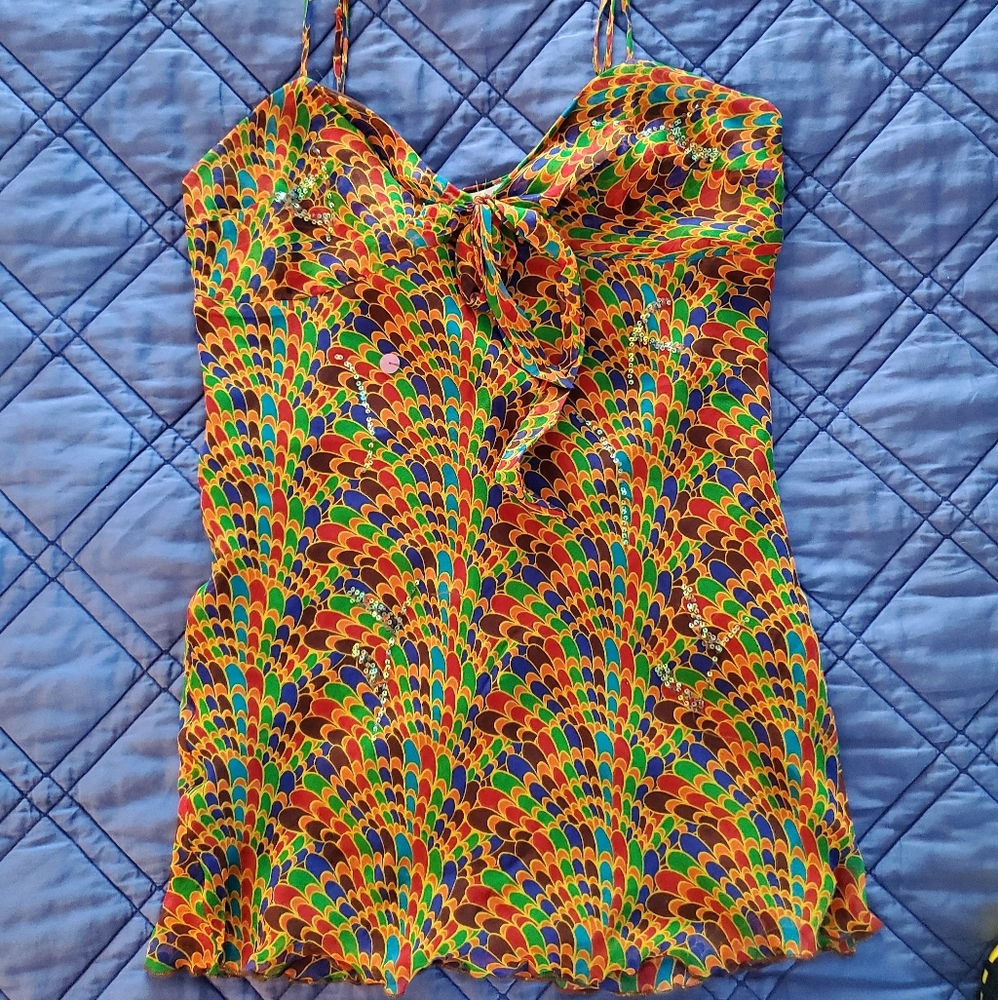 Silk tank, adjustable straps, flattering cowl neck
